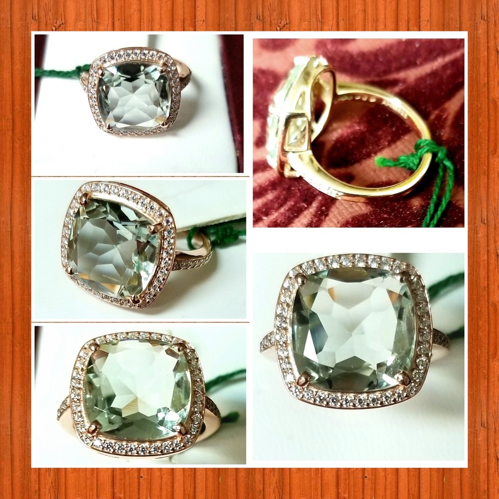 14K ROSE GOLD PLATED PRASIOLITE RING - Picture 4 of 5